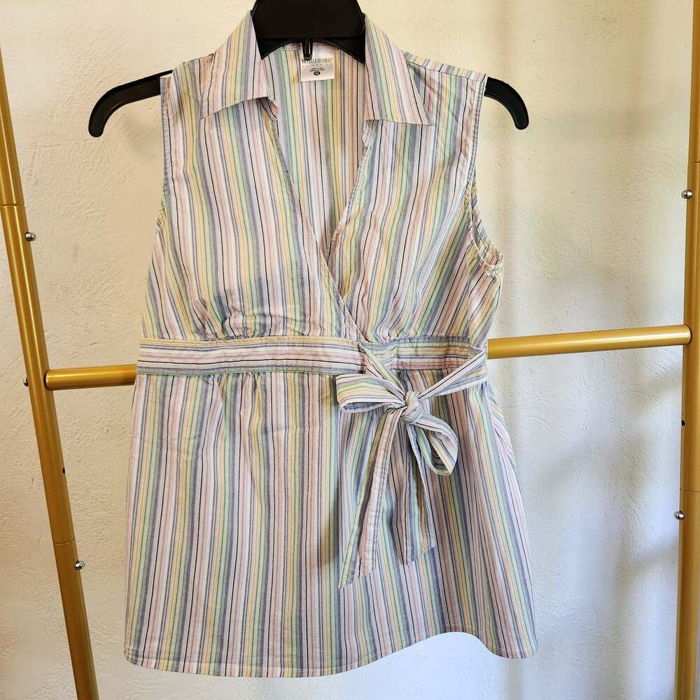 Motherhood Maternity Striped Sleeveless Collared Blouse Top Size M